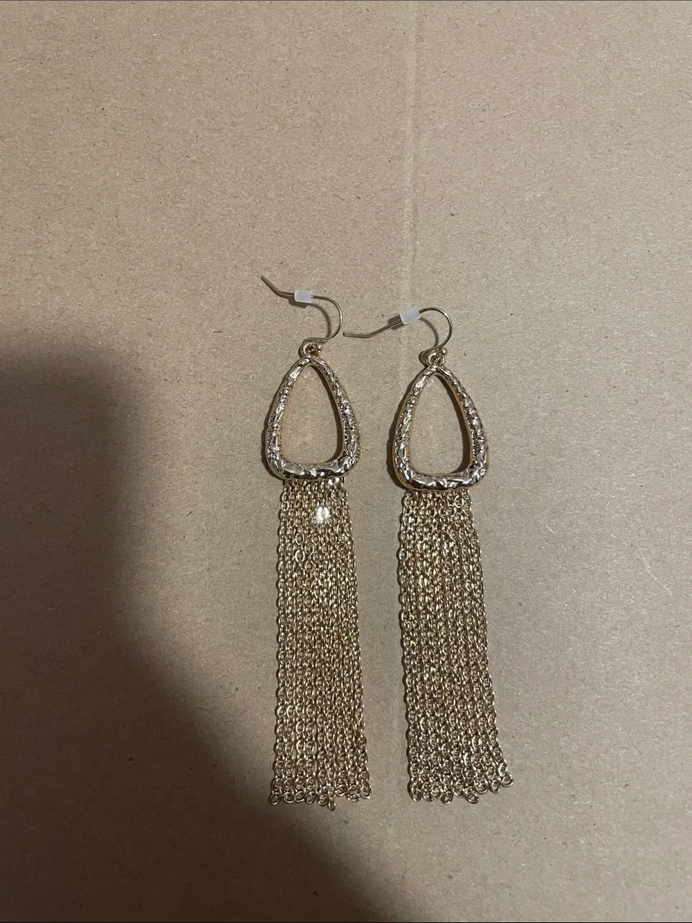 Urban Gold-Tone Textured Teardrop & Chain Fringe Statement Earrings